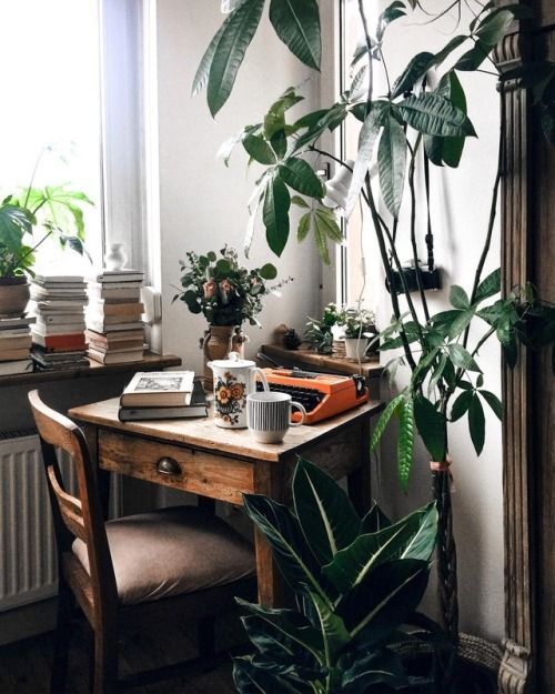 writing nook with plants
