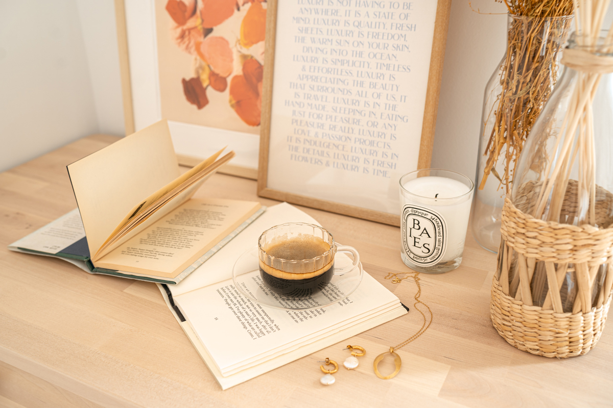 books and coffee on a desk