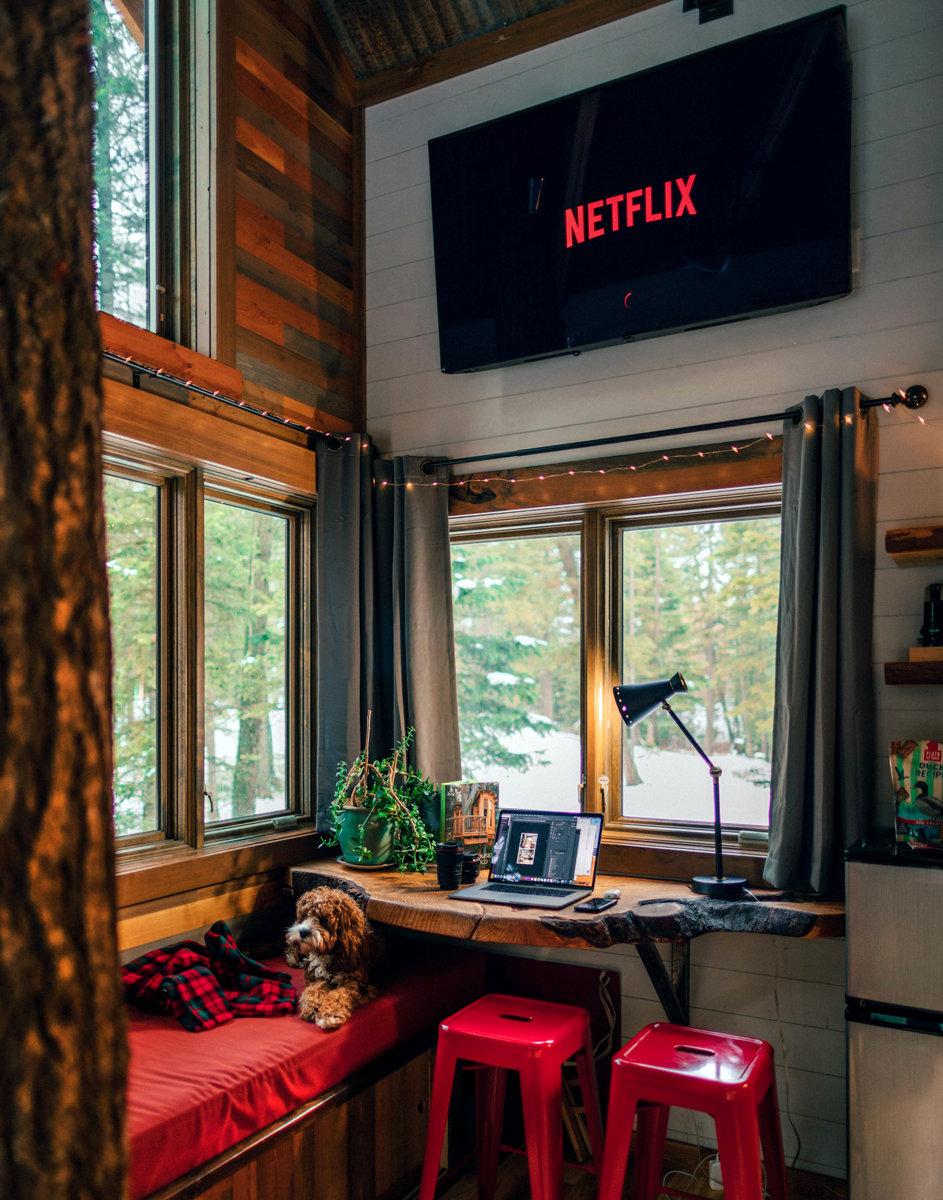 netflix on tv in a cabin